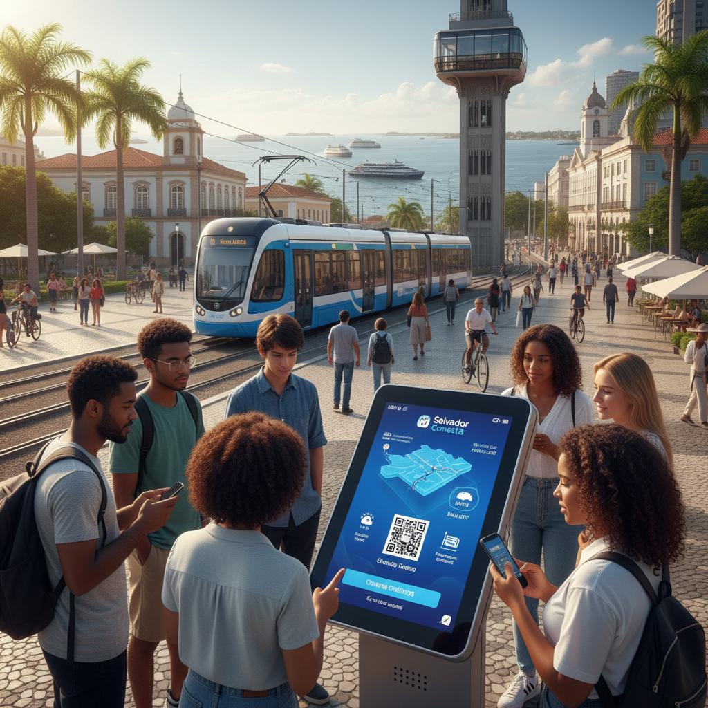 Mobilidade urbana em Salvador: VLT e totem digital na praça histórica